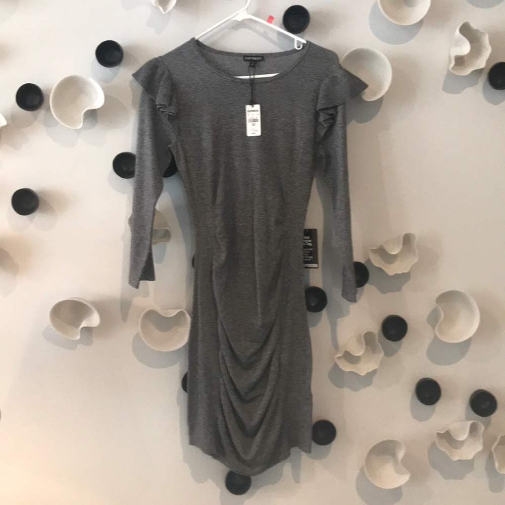 NWT Grey Express Dress with ruffle sleeve